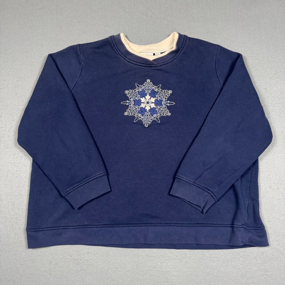 Studio Works Sport Sweatshirt Womens 3X Navy Blue Snowflake Embroidered Pullover